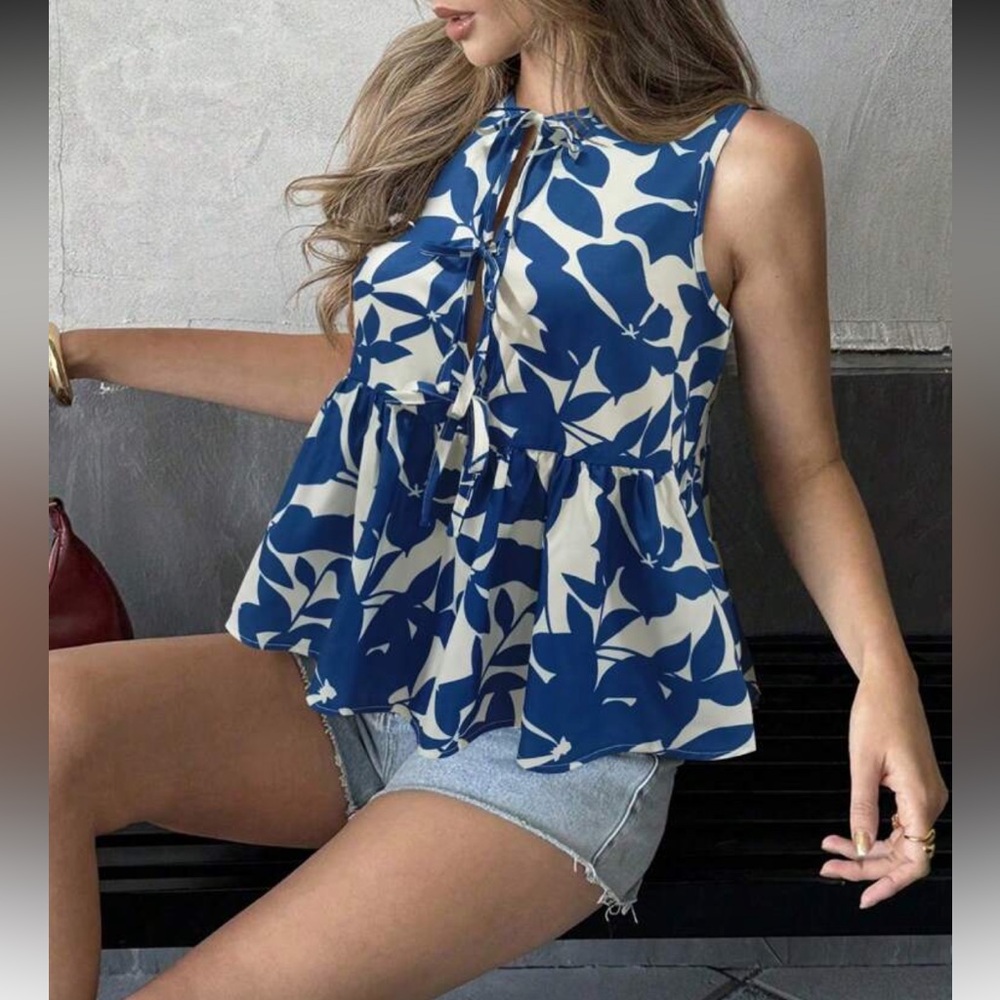 Leopard Print Versatile Round Neck Drawstring Ruffle Trim Top Blouse Shirt - Picture 5 of 13